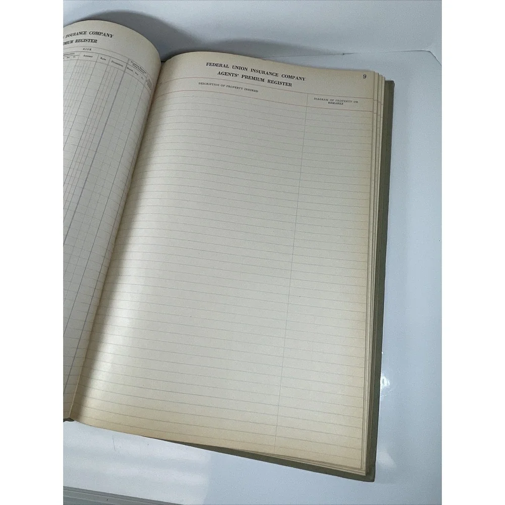 Vtg 1940s Federal Union‎ Insurance Company Policy Register Book Ephemera Office